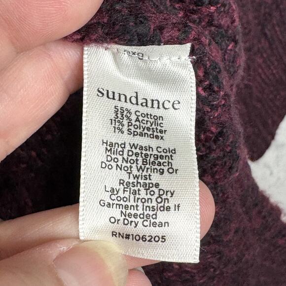 Sundance Sweater Womens Small Burgundy V Neck Cable Knit Pullover Marled Boho - Picture 5 of 8